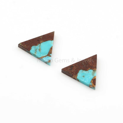 Lava Copper Turquoise Triangle Smooth Flat Gemstone, Loose Beads Calibrated Stone For Matching Jewelry Earring For Sale 12mm - 2 Pcs Set