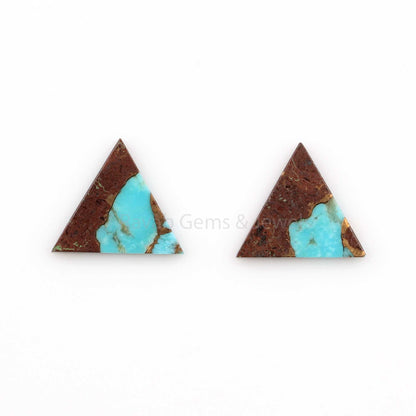 Lava Copper Turquoise Triangle Smooth Flat Gemstone, Loose Beads Calibrated Stone For Matching Jewelry Earring For Sale 12mm - 2 Pcs Set