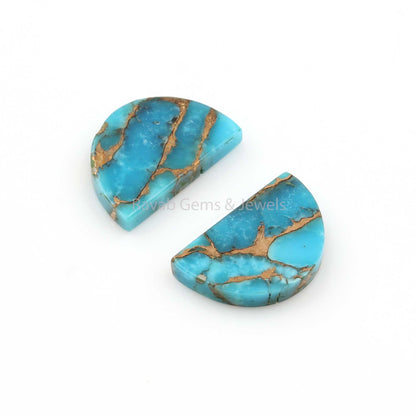 Blue Copper Turquoise 'D' Half Moon Shape, Both Side Flat Gemstone For Jewelry Earring Making Stones, Loose Beads Calibrated Stone 2 Pc Set