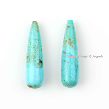 Chrysocolla Copper Drop Smooth Gemstone, Loose Beads Stone For Jewelry Making Ring Earring, Calibrated Stone 2 Pcs Set 9x30mm