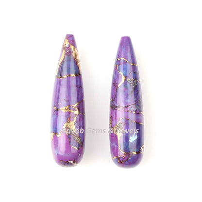 Purple Copper Turquoise 9x30mm Drop Smooth Gemstone, Calibrated Teardrops For Jewelry Earring Making- 2 Pcs Set Wholesale Lot Available