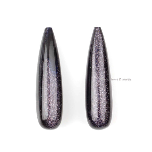 9x30mm Blue Sandstone Drop Smooth Gemstone, Loose Beads Calibrated Earring Matching Pair Stone, Long Teardrop Semi Precious - 2 Pcs Set