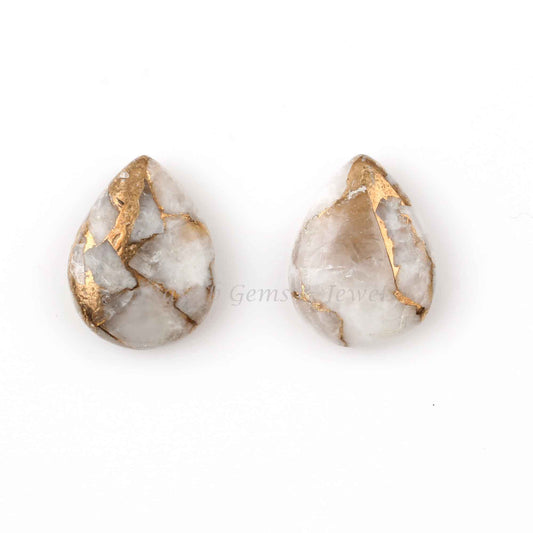 White Calcite Copper, Pear Smooth Briolette, Calibrated Loose Gemstone, Semi Precious Stone, High Polished, For Ring Earring Making 2 Pc Set