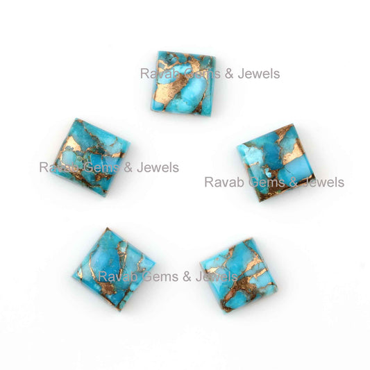 Blue Copper Turquoise, Square, Calibrated Cabochons, Loose Gemstone, Semi Precious Stone, For Jewelry Earring Making 8mm-16mm 5 Pc