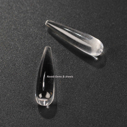 Crystal Clear Quartz Smooth Drops Calibrated Gemstone, Loose Beads Stone For Jewelry Earrings, Wholesale Rates Available 9x30mm 2 Pcs Set