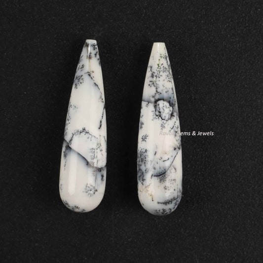 9x30mm Natural Dendritic Agate Long Teardrop Smooth Calibrated Gemstone, Best Quality Stone, For Jewelry Making Earring Pendant Ring -2 Pcs