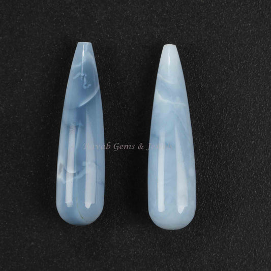 9x30mm Blue Opal Drop Smooth Gemstone Drops Smooth Briolette, Maching Earrings Pair, Gemstone Semi Precious Jewelry Making- 2 Pcs Set