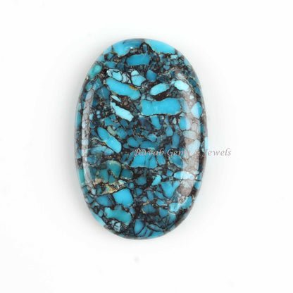 Blue Copper Turquoise Oval Shape Cabochon 5x7mm to 20x30mm Gemstone | Smooth Calibrated Loose Beads Stone For Jewelry Earring Making 1 Pc