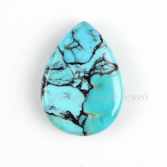 Spiderweb Kingman Matrix Turquoise Pear Smooth Briolette Gemstone, Tibetan Turquoise Stone, Jewelry Making Ring Earring Stone 16x22mm - 1 Pc