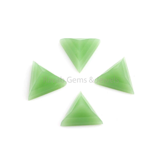 Chrysoprase Chalcedony Triangle Shape Pyramid Step Cut Gemstone For Jewelry Making, Loose Beads Stone For Ring Earring Making 2 Pcs