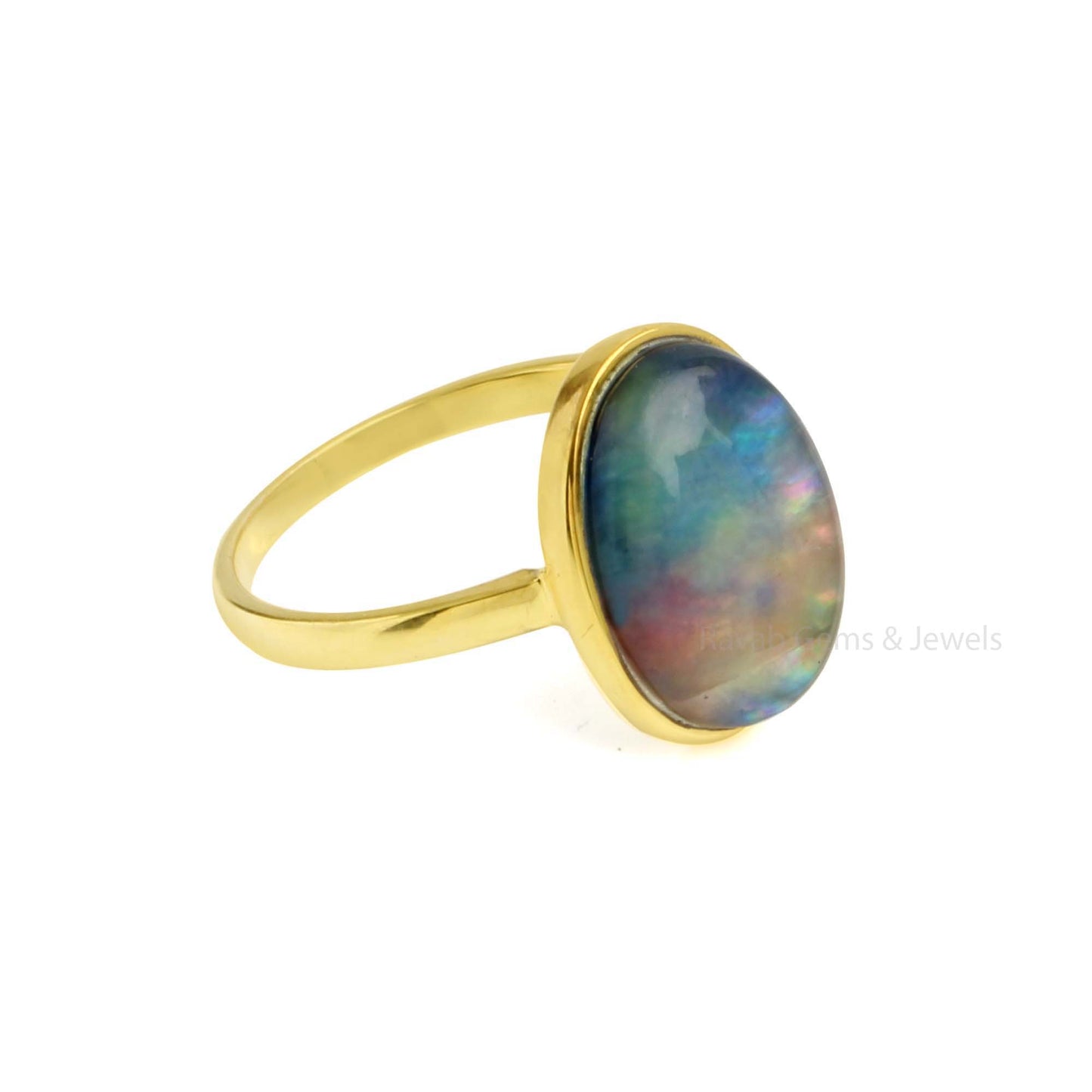 Oval Shape Abalone Quartz Ring, 925 Sterling Silver Gold Plated Ring, 10x14mm Gemstone Ring, Best Quality Rings For Gifted