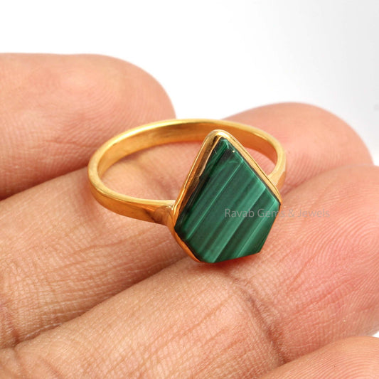 Natural Malachite Ring, 925 Sterling Silver Gold Plated Ring, Fancy Handmade Ring, Unisex Gemstone Ring, Bohemian Ring, Personalized Gifted