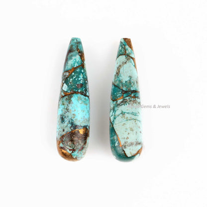 Chrysocolla Copper Drop Smooth Gemstone, Loose Beads Stone For Jewelry Making Ring Earring, Calibrated Stone 2 Pcs Set 9x30mm