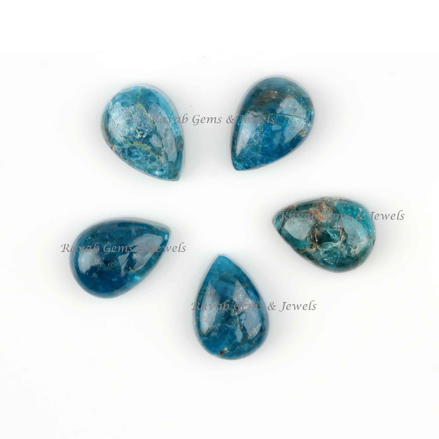 Natural Blue Apatite Pear Shape Smooth Cabochon Flat Back Gemstone For Jewelry Making, Loose Beads Calibrated Stone For Jewelry Making 5 Pc