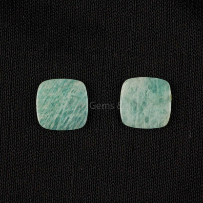 Natural Amazonite Cushion Shape 12mm Both Side Flat Gemstone, Calibrated Stones, Matching pair Stone For Jewelry Making 2 Pcs Set