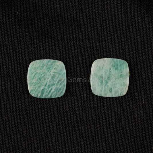 Natural Amazonite Cushion Shape 12mm Both Side Flat Gemstone, Calibrated Stones, Matching pair Stone For Jewelry Making 2 Pcs Set