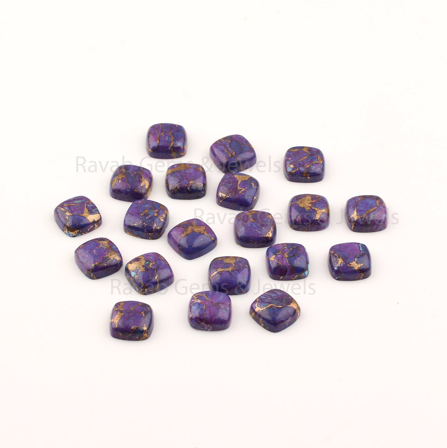 Purple Copper Turquoise Cushion Shape Flat Back Smooth Cabochons Gemstone | Loose Beads Stone For Fancy Jewelry Making, All Sizes 5 Pcs Set