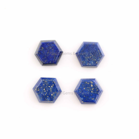 Lapis Lazuli Hexagon Step-Cut Smooth Calibrated Cabochons Gemstone | Loose Beads Stone For Jewelry Making 5 Pcs Set All Sizes Available