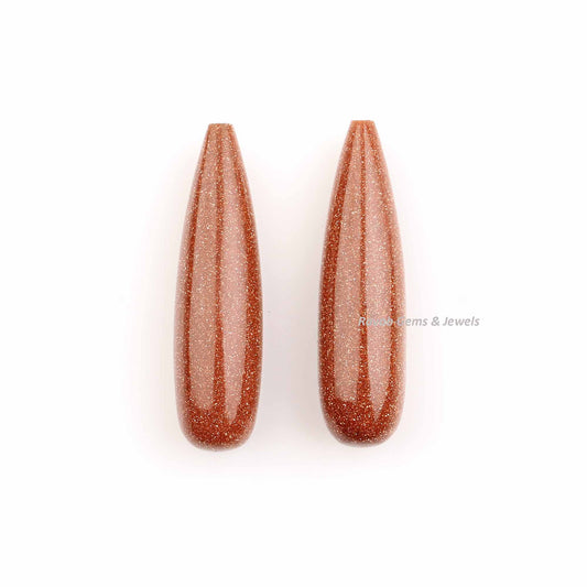 9x30mm Gold Sunstone Drop Smooth Gemstone, Loose Beads Long Teardrop Calibrated Semi Precious Matching Earring Stone - 2 Pcs Set