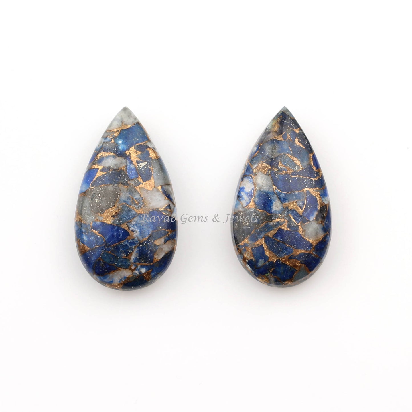 Lapis Lazuli Copper Long Pear Shape 11x20mm Smooth Briolette Gemstone, Loose Beads Calibrated Stone For Matching Jewelry Earring 2 Pcs Set