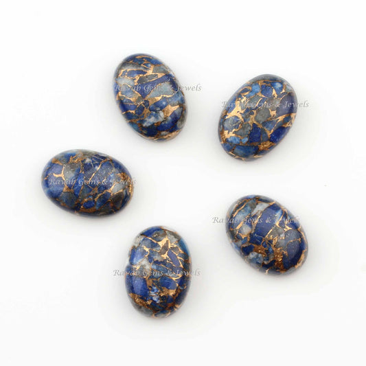 Copper Lapis Lazuli Oval Calibrated Smooth Cabochons Gemstone Loose Beads Semi Precious Stone For Jewelry Making 10x14 mm-13x18 mm 5 Pcs Set