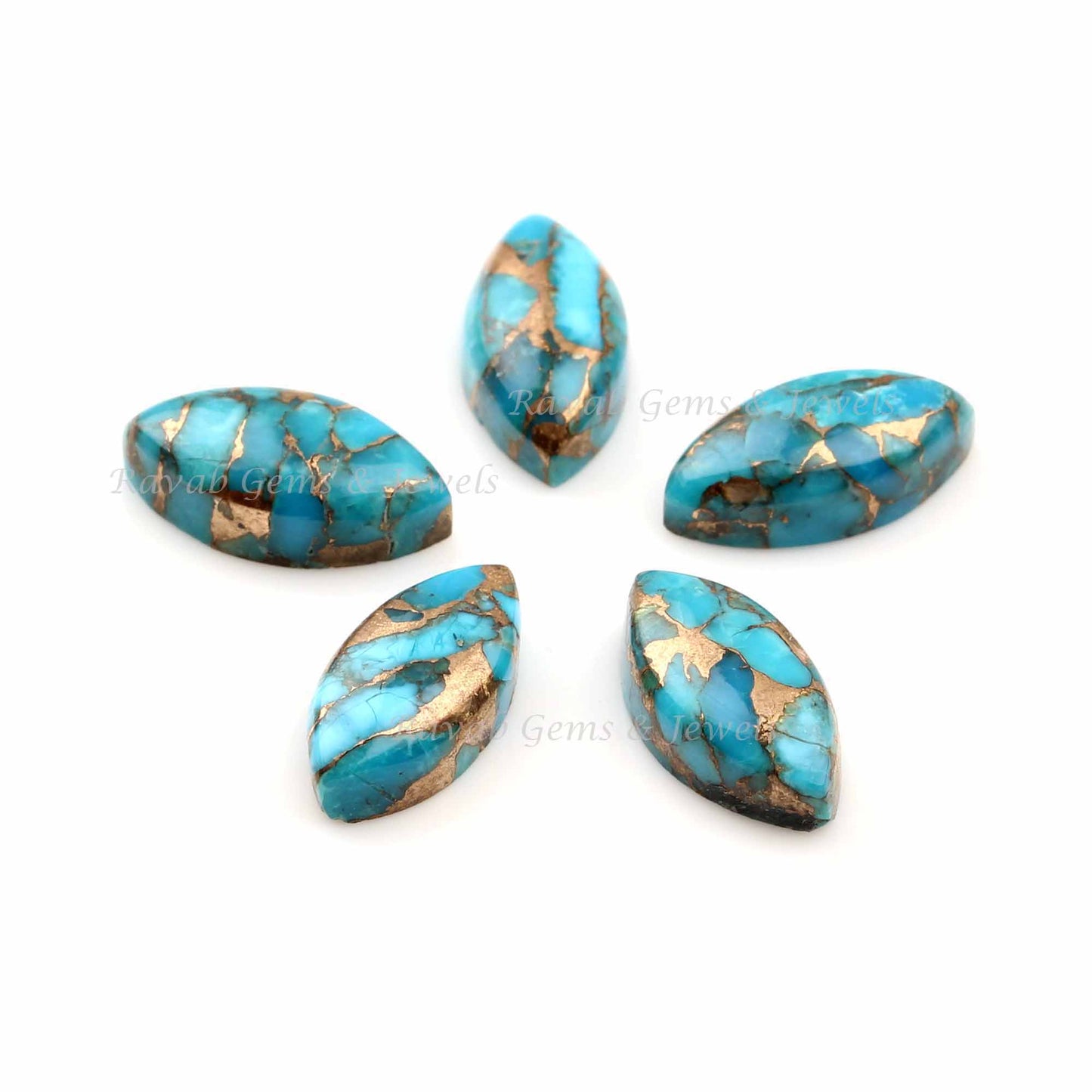 Blue Copper Turquoise Marquise Shape Gemstone, Calibrated Smooth Cabochons Stone, Loose Stone For Jewelry Making 5 Pc 6x12-10x20mm