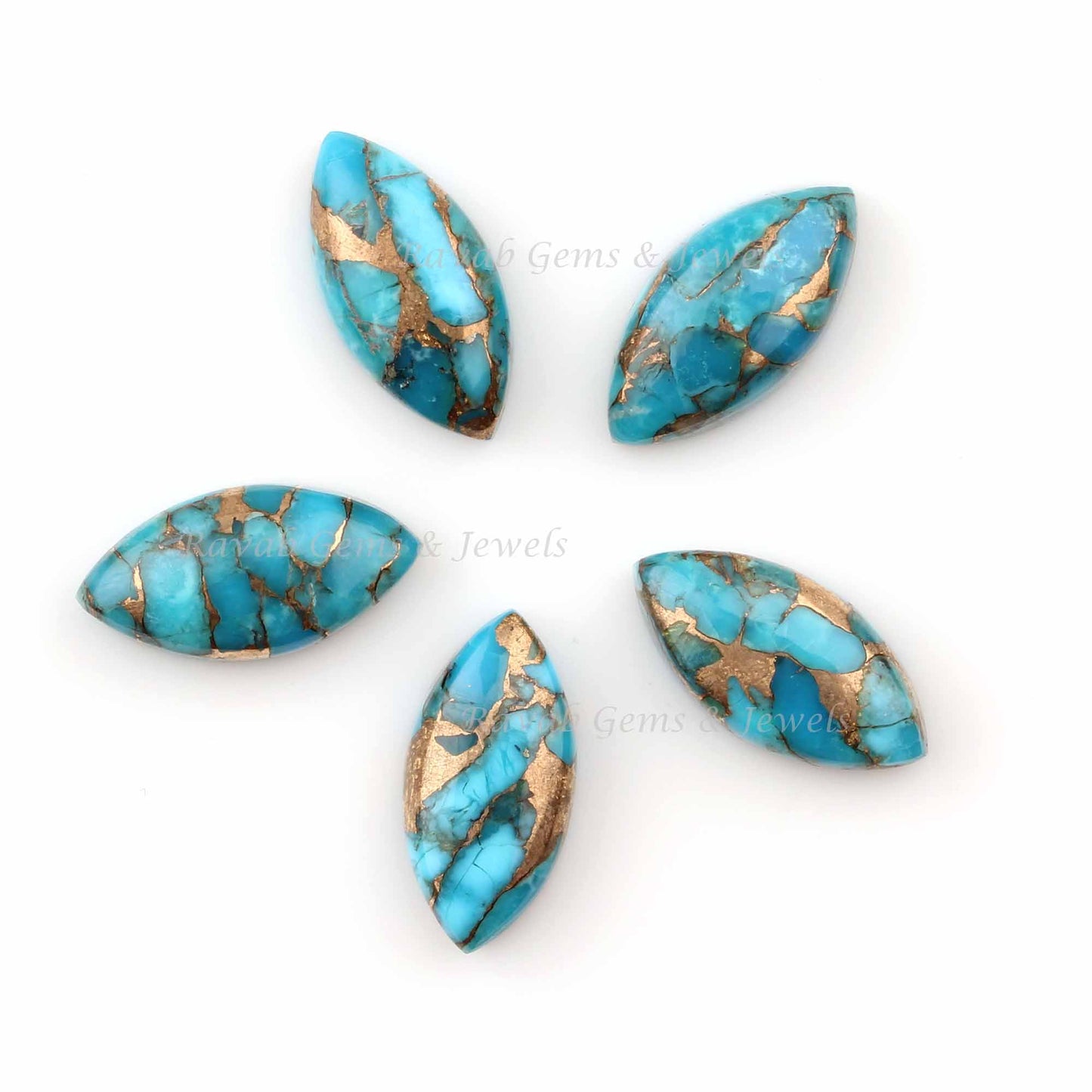 Blue Copper Turquoise Marquise Shape Gemstone, Calibrated Smooth Cabochons Stone, Loose Stone For Jewelry Making 5 Pc 6x12-10x20mm