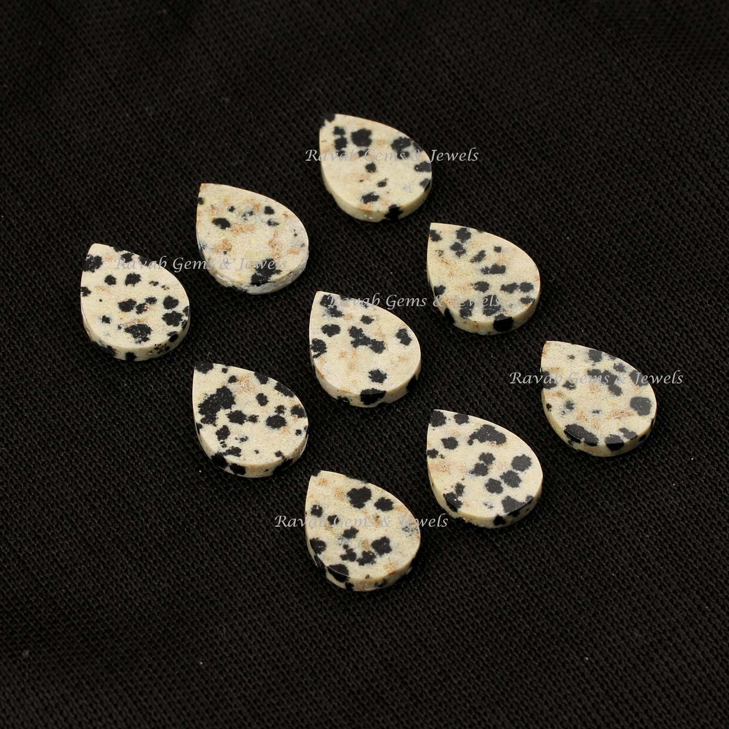 Dalmatian Jasper Pear Shape Smooth Flat Stones For Jewelry Making, Jasper Stone For Earring Making, Loose Beads Gemstone 2 Pcs Set All Sizes