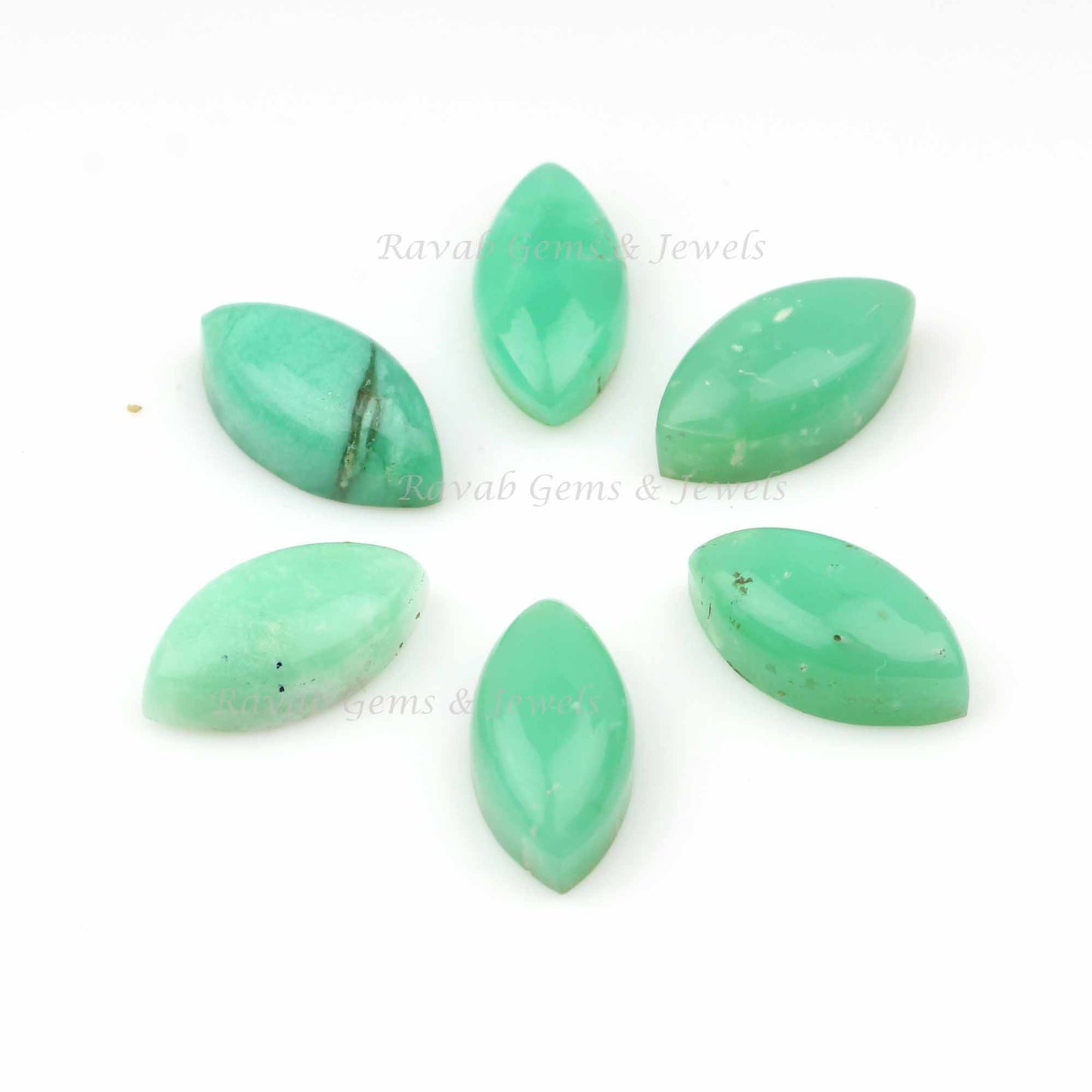 Natural Chrysoprase Long Marquise Shape Flat-back Gemstone Calibrated Cabochons, Chrysoprase Cabochons for Jewelry Making 5 Pcs Set 8-16mm