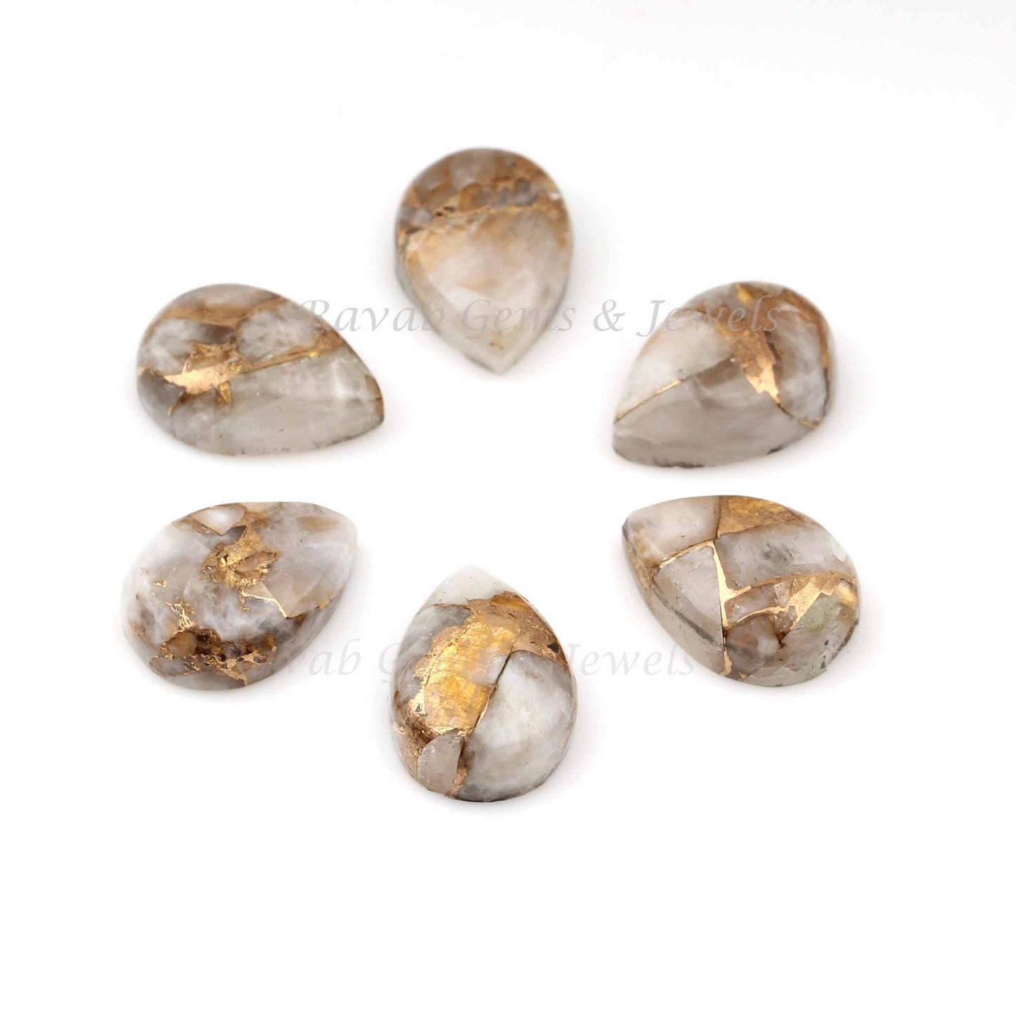 White Calcite Copper Pear Shape Flat-Back Smooth Cabochons Gemstone, Loose Beads Calibrated Stones 5 Pcs Set Available At Wholesale Prices