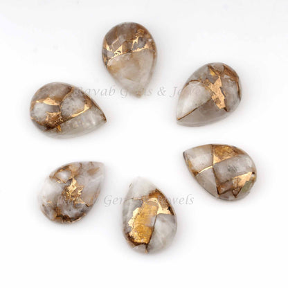 White Calcite Copper Pear Shape Flat-Back Smooth Cabochons Gemstone, Loose Beads Calibrated Stones 5 Pcs Set Available At Wholesale Prices