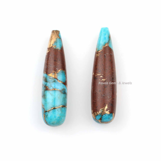 9x30mm Lava Copper Turquoise Drop Smooth Gemstone, Long Teardrop Loose Beads Calibrated Stone For Matching Earrings- 2 Pcs Set Available