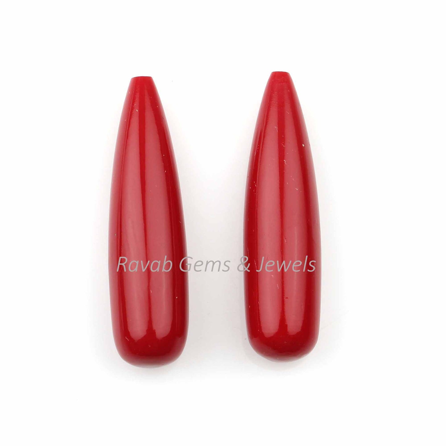 Red Coral Long Drop Smooth Gemstone , Teardrop Calibrated Stones, Jewelry Earring Making Pair Gemstones 9x30mm - Long Pair Stone - 2 Pieces