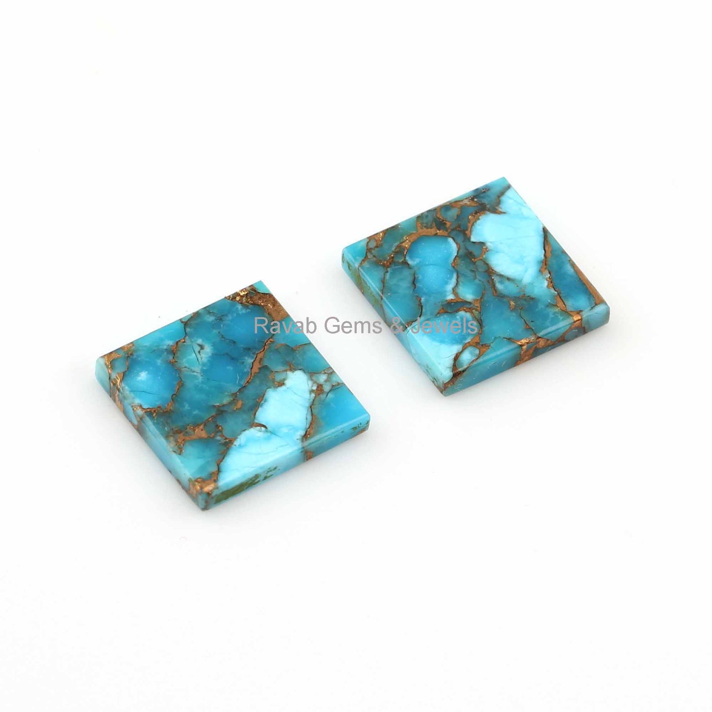 Blue Copper Turquoise Square 12mm Flat Gemstone, Calibrated Stones For Jewelry Earring Making, Bridesmaid Gifted Stones For Sale 2 Pcs Set