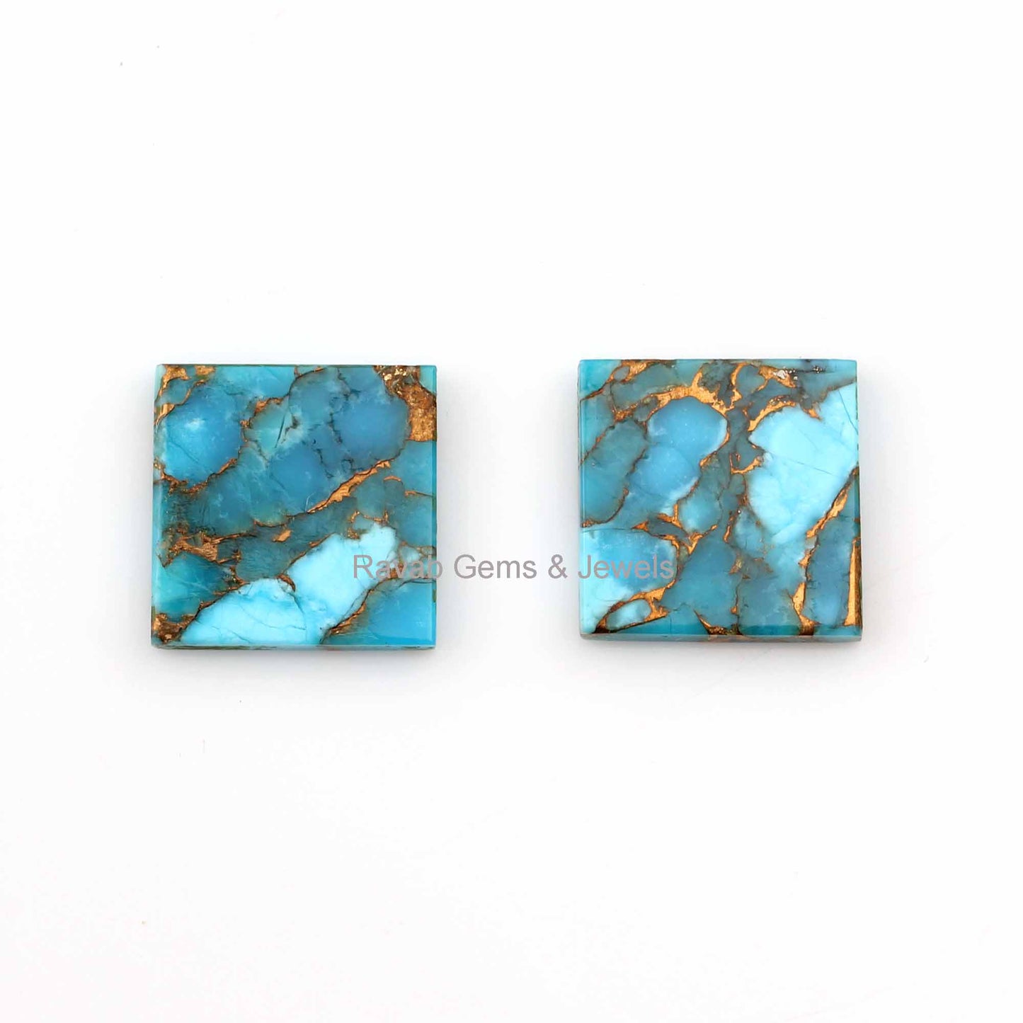 Blue Copper Turquoise Square 12mm Flat Gemstone, Calibrated Stones For Jewelry Earring Making, Bridesmaid Gifted Stones For Sale 2 Pcs Set