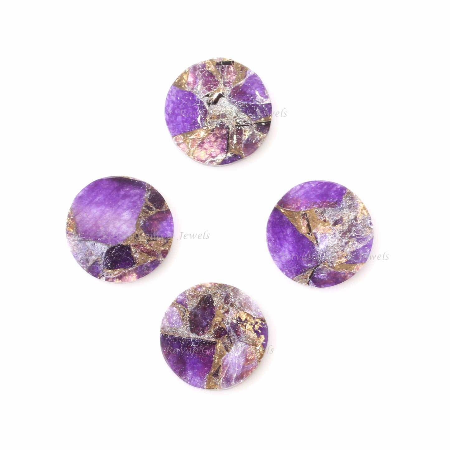 Mohave Purple Copper Amethyst Flat Smooth Round Shape Gemstone, Loose Beads Calibrated Stone For Jewelry Making, Stones For Earrings 2 Pcs