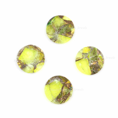 New Arrival Peridot Copper Natural Flat Smooth Round Shape Gemstone, Loose Beads Calibrated Stone For Jewelry Making 2 Pc All Size Available