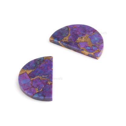 Purple Copper Turquoise 'D' Half Moon Shape Flat Gemstone For Jewelry, Loose Beads Calibrated Stone For Matching Earring Making Stones 2 Pcs