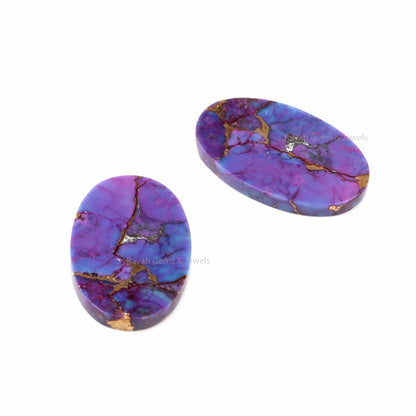 Mohave Purple Copper Oval shape 12x19mm Flat Cabochon Gemstone For Jewelry, Mohave Copper pendant, earring making beads 2 pc set