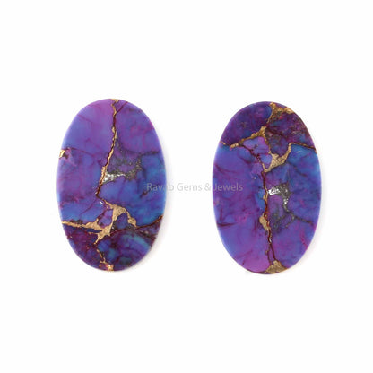 Mohave Purple Copper Oval shape 12x19mm Flat Cabochon Gemstone For Jewelry, Mohave Copper pendant, earring making beads 2 pc set