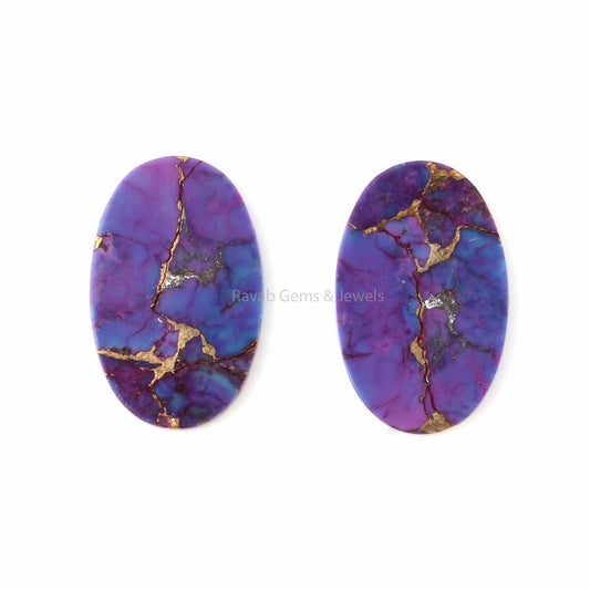 Mohave Purple Copper Oval shape 12x19mm Flat Cabochon Gemstone For Jewelry, Mohave Copper pendant, earring making beads 2 pc set