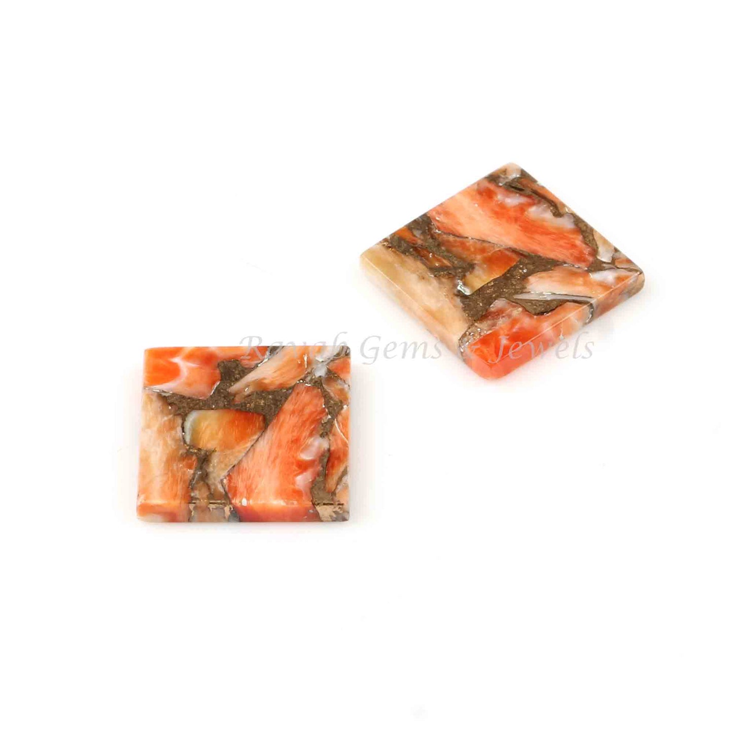 Sponge Coral Copper Square Shape Smooth Flat Gemstone, Loose Beads Calibrated Semi Precious Stone For Jewelry Making Earrings - 2 Pcs Set