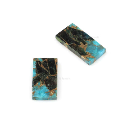 Blue & Black Copper Turquoise Rectangle Shape Flat Gemstone For Jewelry, Calibrated Loose Beads Stone For Jewelry Earring 8x16mm 2 Pcs Set