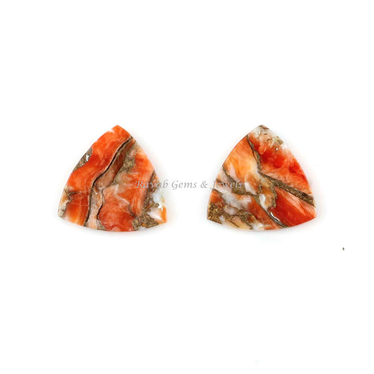 Sponge Coral Copper Trillion Shape Smooth Flat Gemstone, Loose Beads Calibrated Gemstone For Fashion Jewelry Ring Earring - 2 Pcs Set