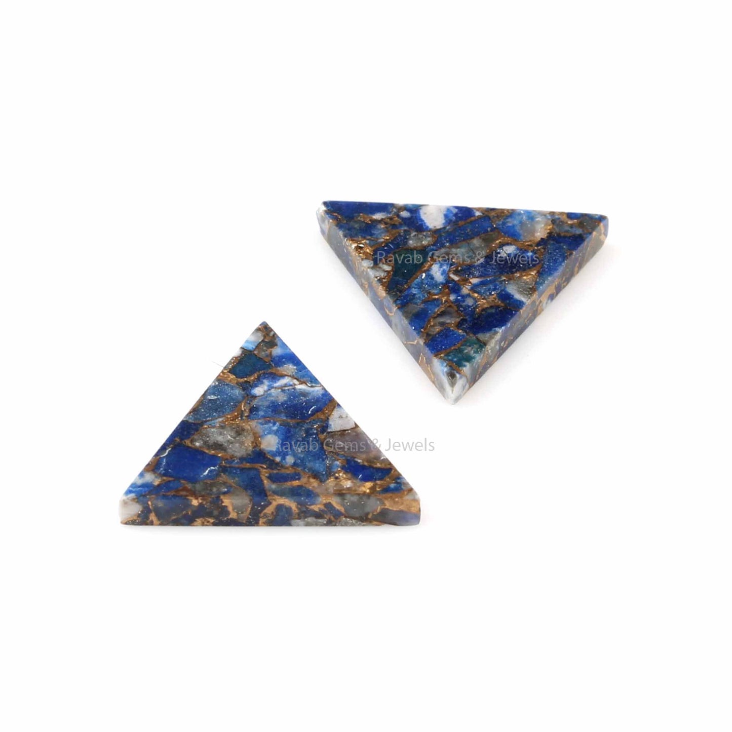 Copper Lapis Lazuli Triangle Shape Smooth Flat Gemstone For Jewelry Making | Loose Beads Calibrated 2 Pcs 12mm And All Sizes Available