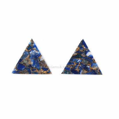 Copper Lapis Lazuli Triangle Shape Smooth Flat Gemstone For Jewelry Making | Loose Beads Calibrated 2 Pcs 12mm And All Sizes Available