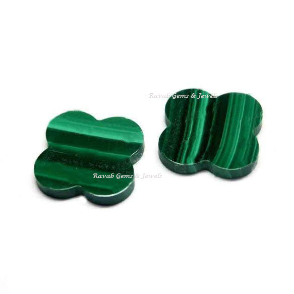 Malachite, Clover Both Side Flat, Loose Gemstone, Four Leaf, Wholesale Supplier, Semi Precious Stone, For Making Jewelry, All Size Available