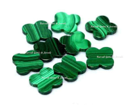 Malachite, Clover Both Side Flat, Loose Gemstone, Four Leaf, Wholesale Supplier, Semi Precious Stone, For Making Jewelry, All Size Available