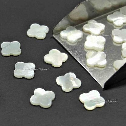 Mother Of Pearl, Clover Both Side Flat, Loose Gemstone, 4 Leaf, Wholesale Supplier, Semi Precious Stone, For Making Jewelry, All Size Avail.