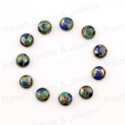 Azurite Copper Round Loose Gemstone- Smooth Calibrated Cabochons Stones - Beads Stones For Earrings Pair - 5 Pcs Set All Sizes